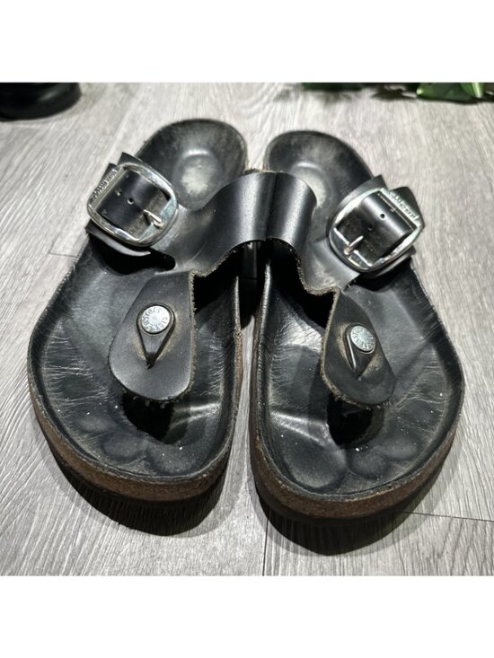 Women’s Birkenstock Gizeh Big Buckle Black Leather Thong Sandal Size 8 EU 39 main image 10